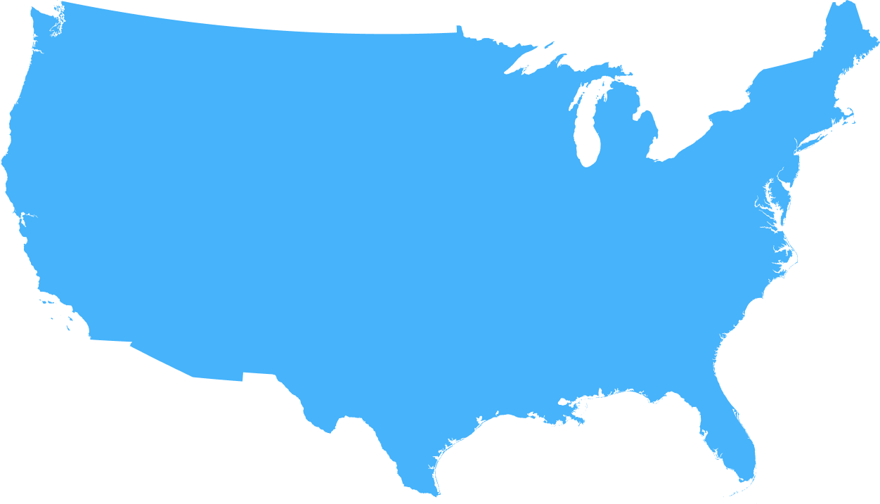 Blue outline map of the United States of America
